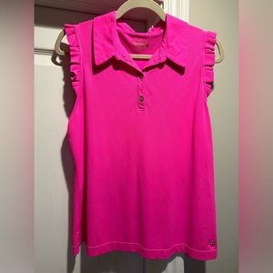 EUC 💕🩷 Lilly Pulitzer Luxletic Pink Top Gold Accents Size Large